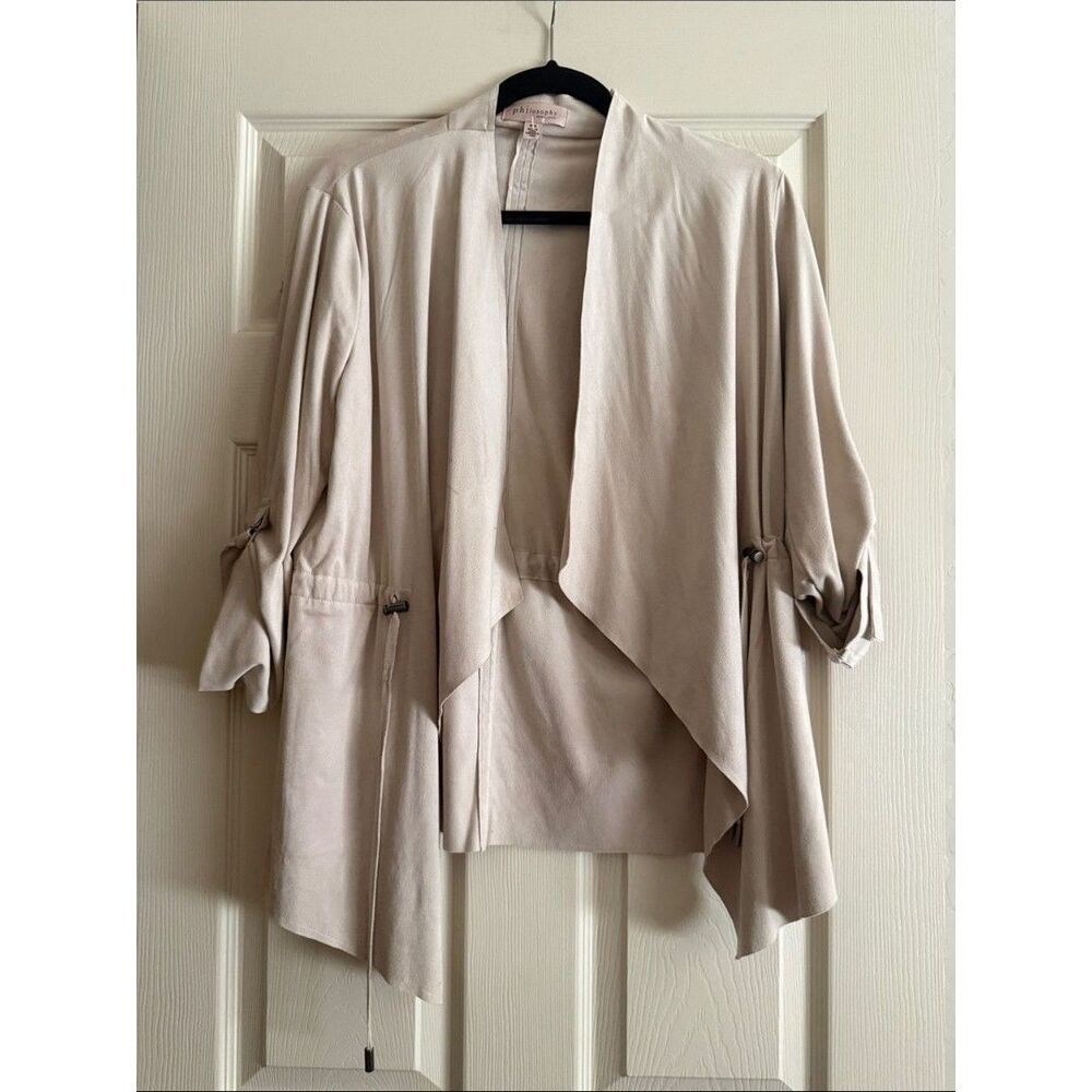 Philosophy Open-Front Draped Trench Coat in Light Beige